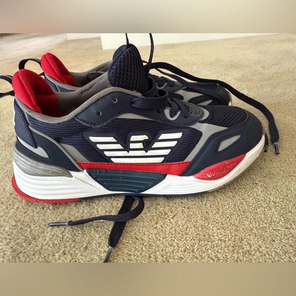 Emporio Armani Kids Blue and Red Sneakers